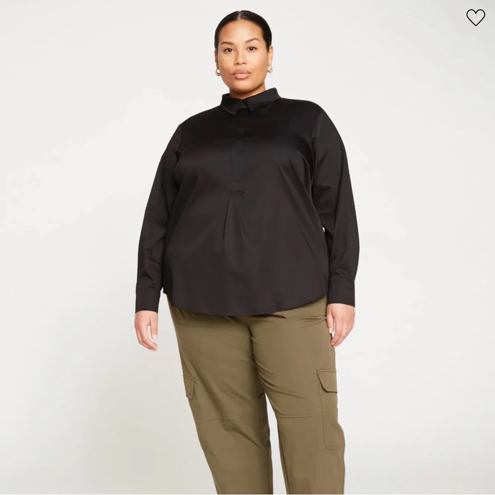 Universal Standard Black Stretch‎ Popover Shirt Minimalist Workwear XL
